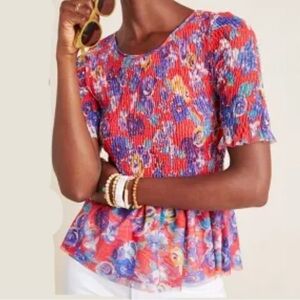 Anthropologie Pink and Blue Floral Top